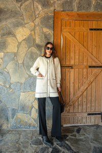 Bisiklet Yaka Triko Ceket Bej