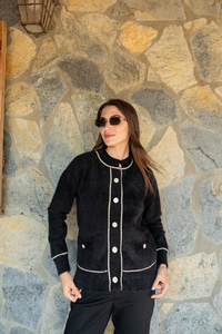 Bisiklet Yaka Triko Ceket Siyah