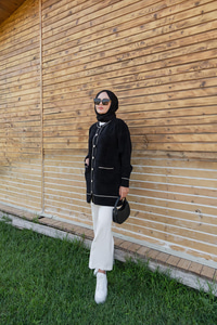 Bisiklet Yaka Triko Ceket Siyah