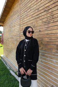 Bisiklet Yaka Triko Ceket Siyah