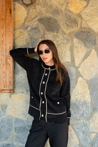 Bisiklet Yaka Triko Ceket Siyah