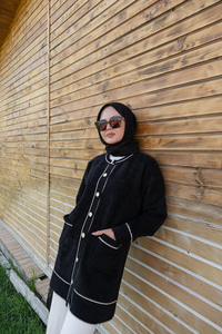 Bisiklet Yaka Triko Ceket Siyah