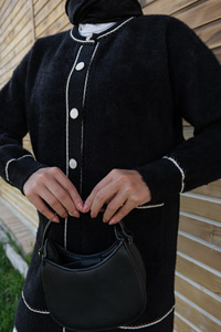 Bisiklet Yaka Triko Ceket Siyah