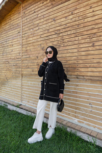 Bisiklet Yaka Triko Ceket Siyah