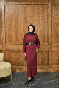 Bisiklet Yaka Triko Elbise Bordo