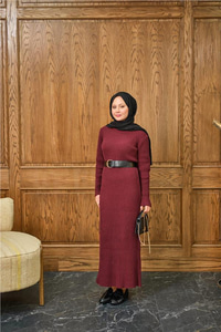 Bisiklet Yaka Triko Elbise Bordo