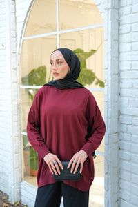 Bisiklet Yaka Triko Kazak Bordo