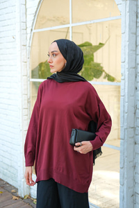 Bisiklet Yaka Triko Kazak Bordo