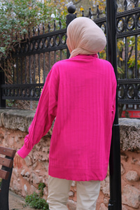 Bisiklet Yaka Triko Kazak Fuşya