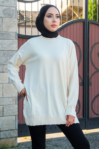 Bisiklet Yaka Triko Kazak Krem