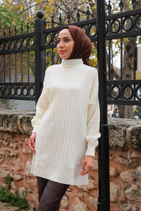 Bisiklet Yaka Triko Kazak Krem