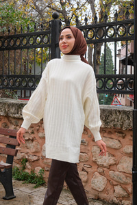 Bisiklet Yaka Triko Kazak Krem