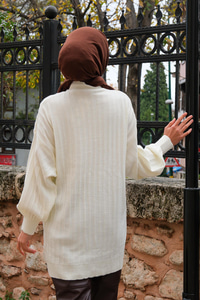 Bisiklet Yaka Triko Kazak Krem