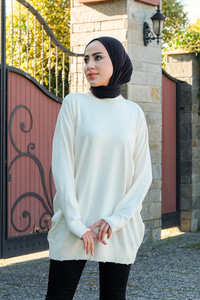 Bisiklet Yaka Triko Kazak Krem