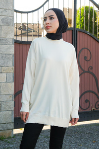 Bisiklet Yaka Triko Kazak Krem