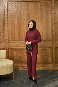 Bisiklet Yaka Triko Takım Bordo