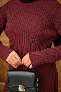 Bisiklet Yaka Triko Takım Bordo