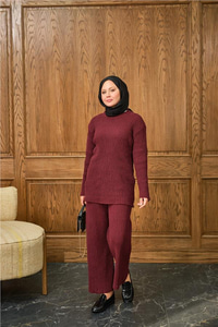 Bisiklet Yaka Triko Takım Bordo