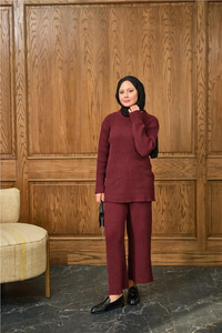 Bisiklet Yaka Triko Takım Bordo