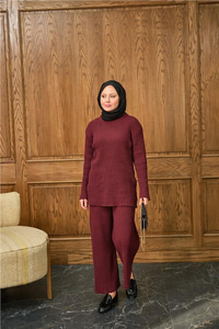 Bisiklet Yaka Triko Takım Bordo