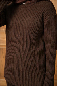 Bisiklet Yaka Triko Takım Kahverengi