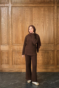 Bisiklet Yaka Triko Takım Kahverengi