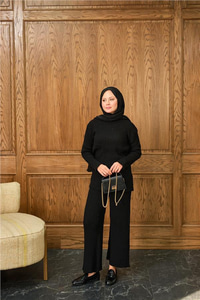 Bisiklet Yaka Triko Takım Siyah