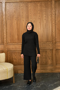 Bisiklet Yaka Triko Takım Siyah