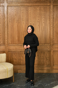 Bisiklet Yaka Triko Takım Siyah