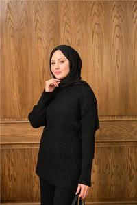 Bisiklet Yaka Triko Takım Siyah