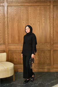 Bisiklet Yaka Triko Takım Siyah