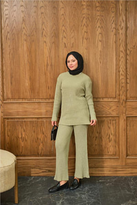 Bisiklet Yaka Triko Takım Yeşil