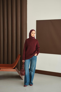 Bisiklet Yaka Triko Tunik Bordo