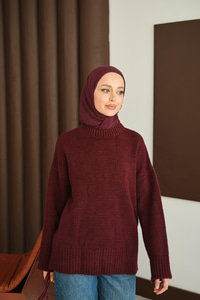 Bisiklet Yaka Triko Tunik Bordo