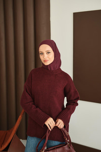 Bisiklet Yaka Triko Tunik Bordo