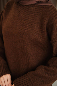 Bisiklet Yaka Triko Tunik Kahverengi