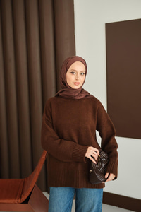 Bisiklet Yaka Triko Tunik Kahverengi