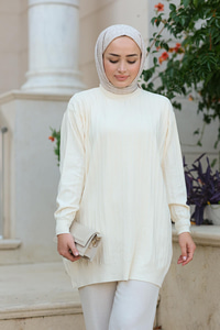 Bisiklet Yaka Tunik  Bej