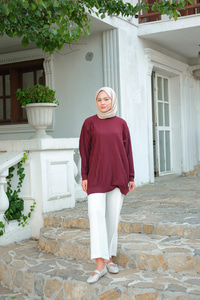 Bisiklet Yaka Tunik Bordo