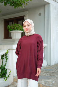 Bisiklet Yaka Tunik Bordo