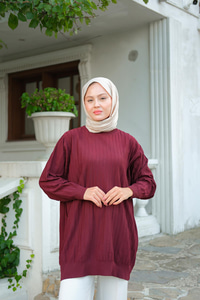 Bisiklet Yaka Tunik Bordo