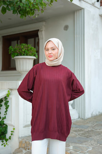 Bisiklet Yaka Tunik Bordo