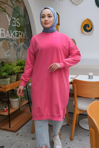 Bisiklet Yaka Tunik Fuşya