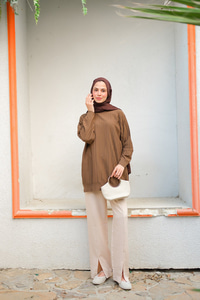 Bisiklet Yaka Tunik Kahverengi