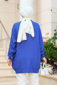 Bisiklet Yaka Tunik Saks Mavi