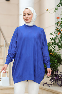 Bisiklet Yaka Tunik Saks Mavi