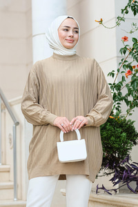 Bisiklet Yaka Tunik Vizon