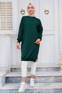 Bisiklet Yaka Tunik Zümrüt Yeşil