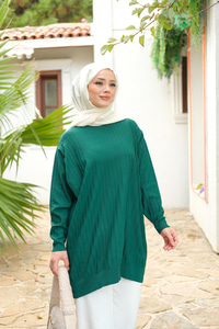 Bisiklet Yaka Tunik Zümrüt Yeşil