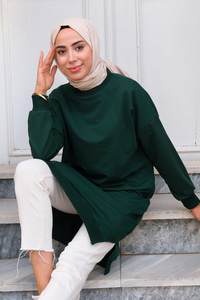 Bisiklet Yaka Tunik Zümrüt Yeşil
